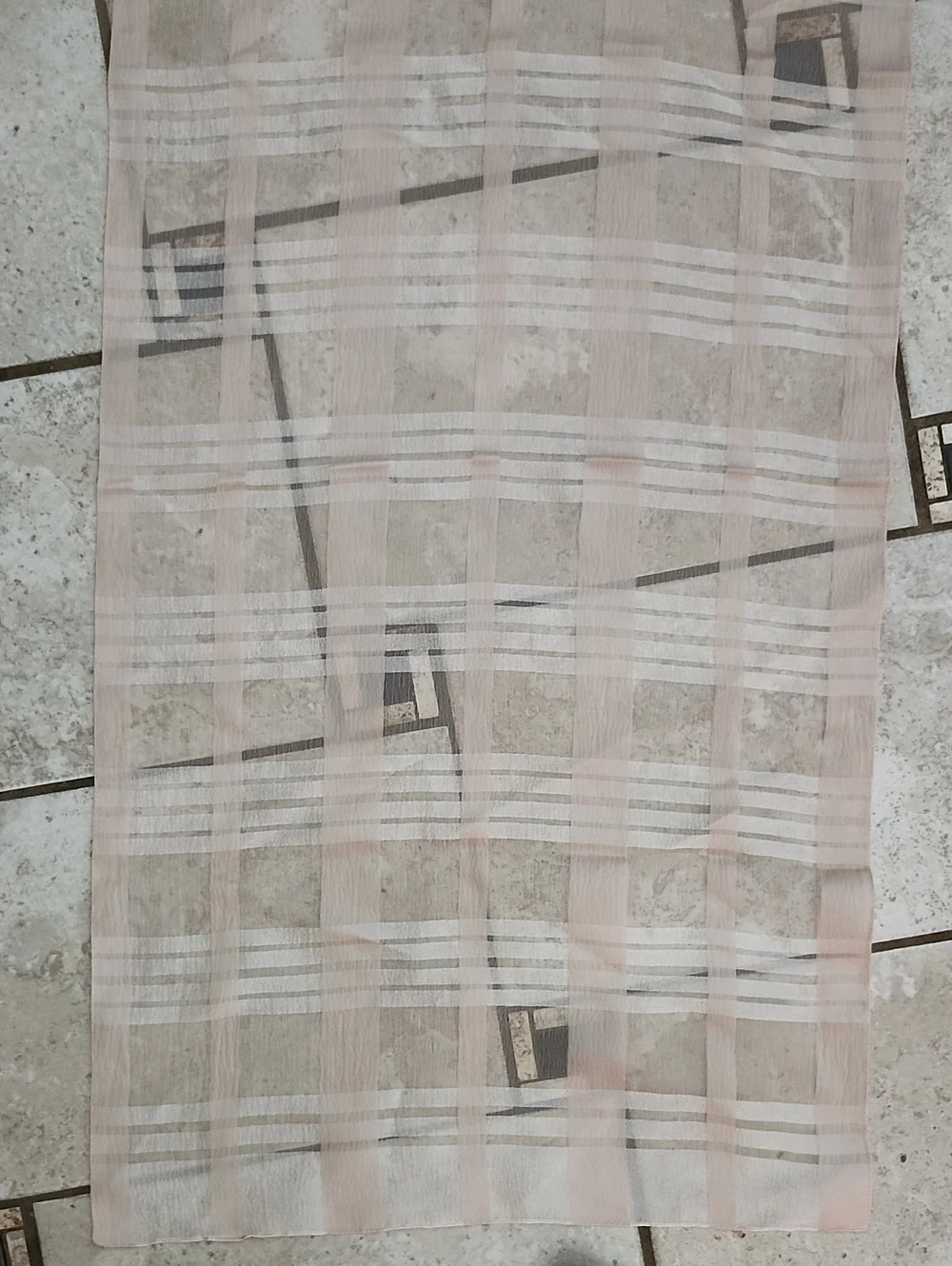 Silk Sheer Beige Plaid Scarf 15x60 Inches